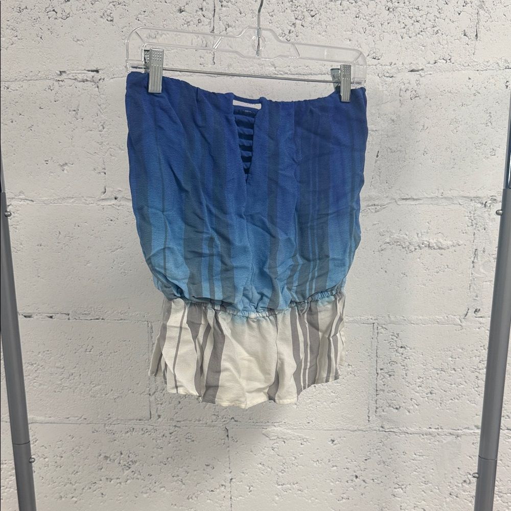 Flowers of Romance Tube Top - Blue & White Strapless Top - Size Small LIKE NEW
